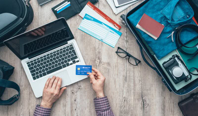 credit card and laptop