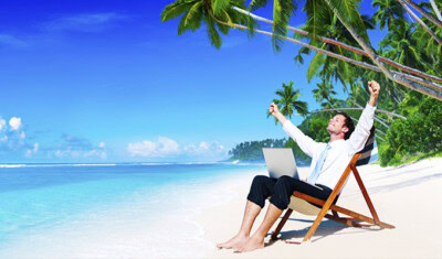 man working on beach
