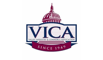 Logo of the Valley Industry & Commerce Association (VICA) featuring a red dome above the acronym "VICA," with "Valley Industry & Commerce Association" and "Since 1949" written underneath, symbolizing our alliance with industry leaders in various sectors, including healthcare.