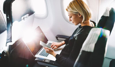 woman on airplane
