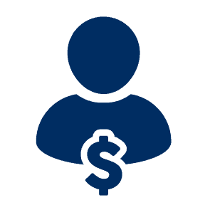 Dark blue silhouette of a person with a dollar sign symbol in front of them, set against a light background.
