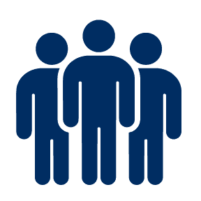 Icon of three dark blue human figures standing side by side, with the center figure larger than the two on either side.
