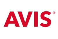 Red "AVIS" logo in bold capital letters with a registered trademark symbol on a white background, reflecting their trusted reputation in the car rental industry.