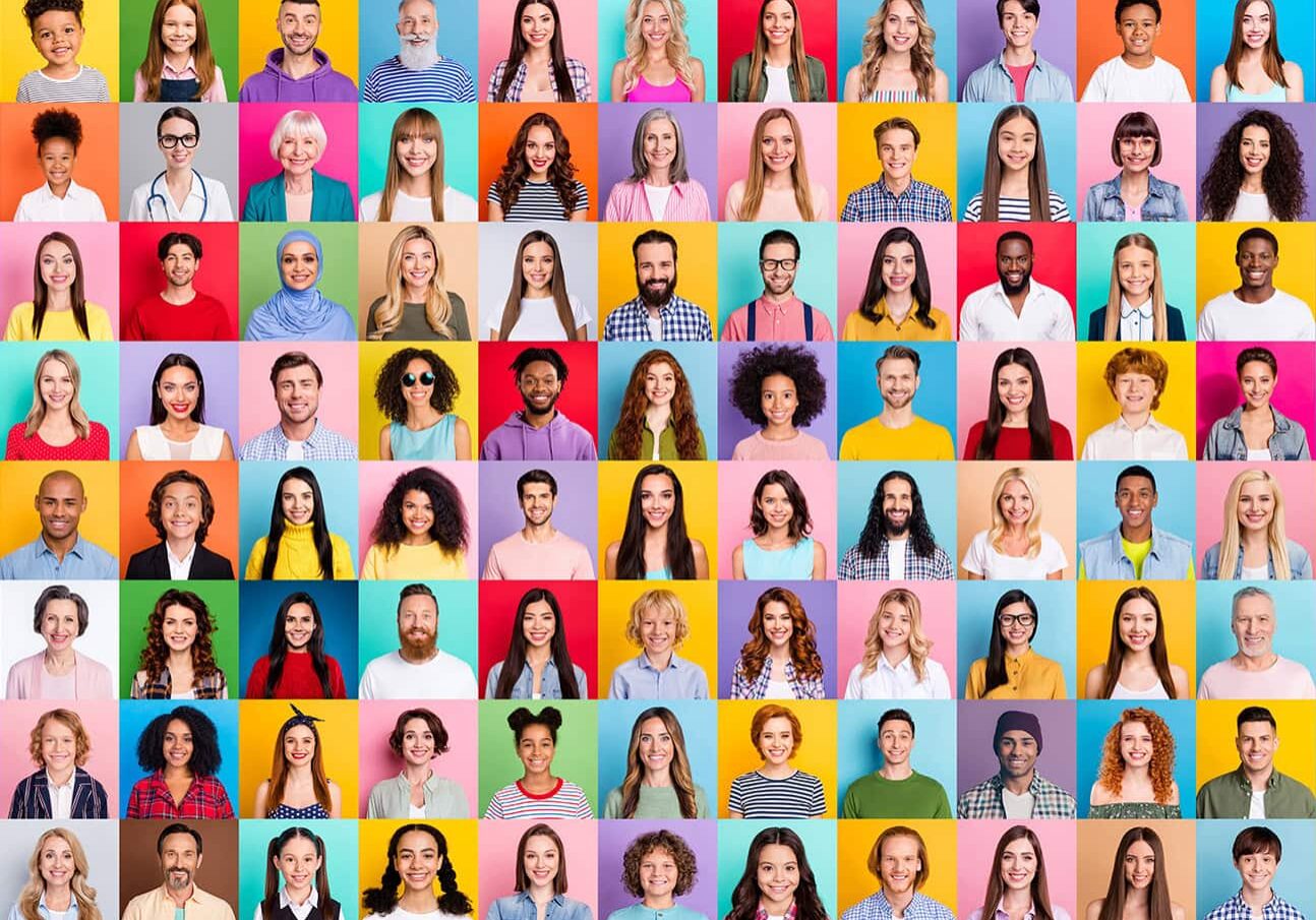 group-purchasing A grid of diverse people of various ages, genders, and ethnicities, each smiling against different colorful backgrounds, showcasing the direct benefits of a global alliance.