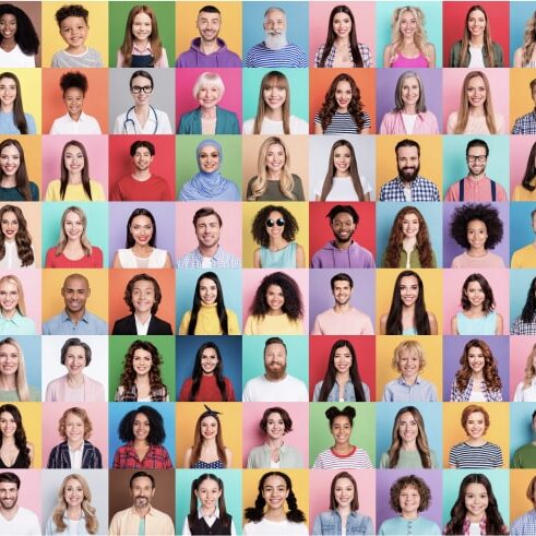 A vibrant grid of diverse individuals, each photographed against various brightly colored backgrounds, evokes a sense of home. The people, varying in age, gender, and style, create a mosaic that reflects the warmth of inclusivity and belonging.