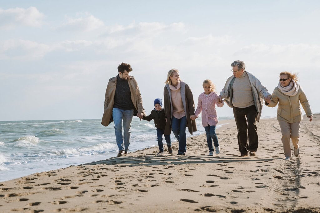 multigenerational family on beach
